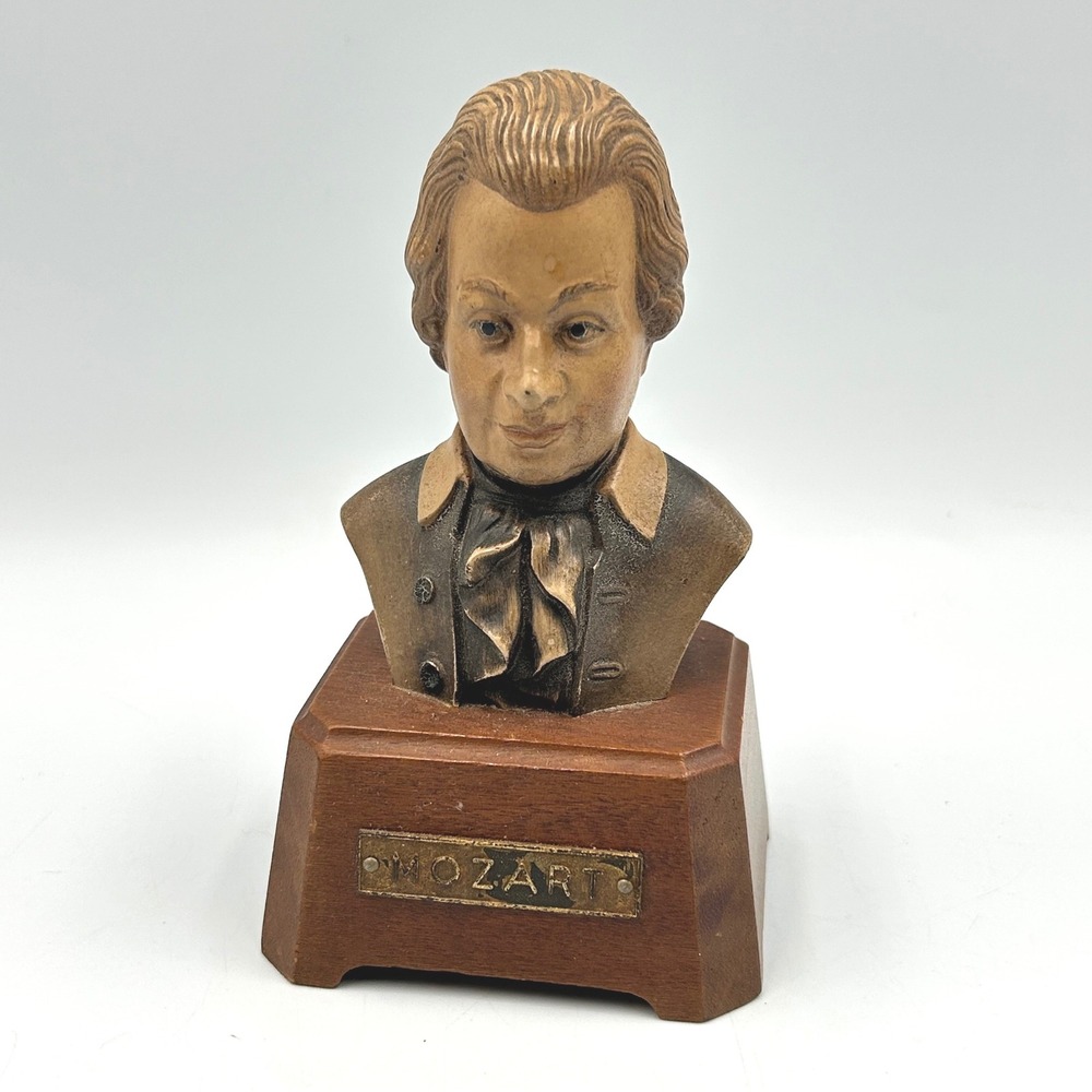 Reuge Mozart Bust Music Box Brown Swiss Musical Movement Tested Working
